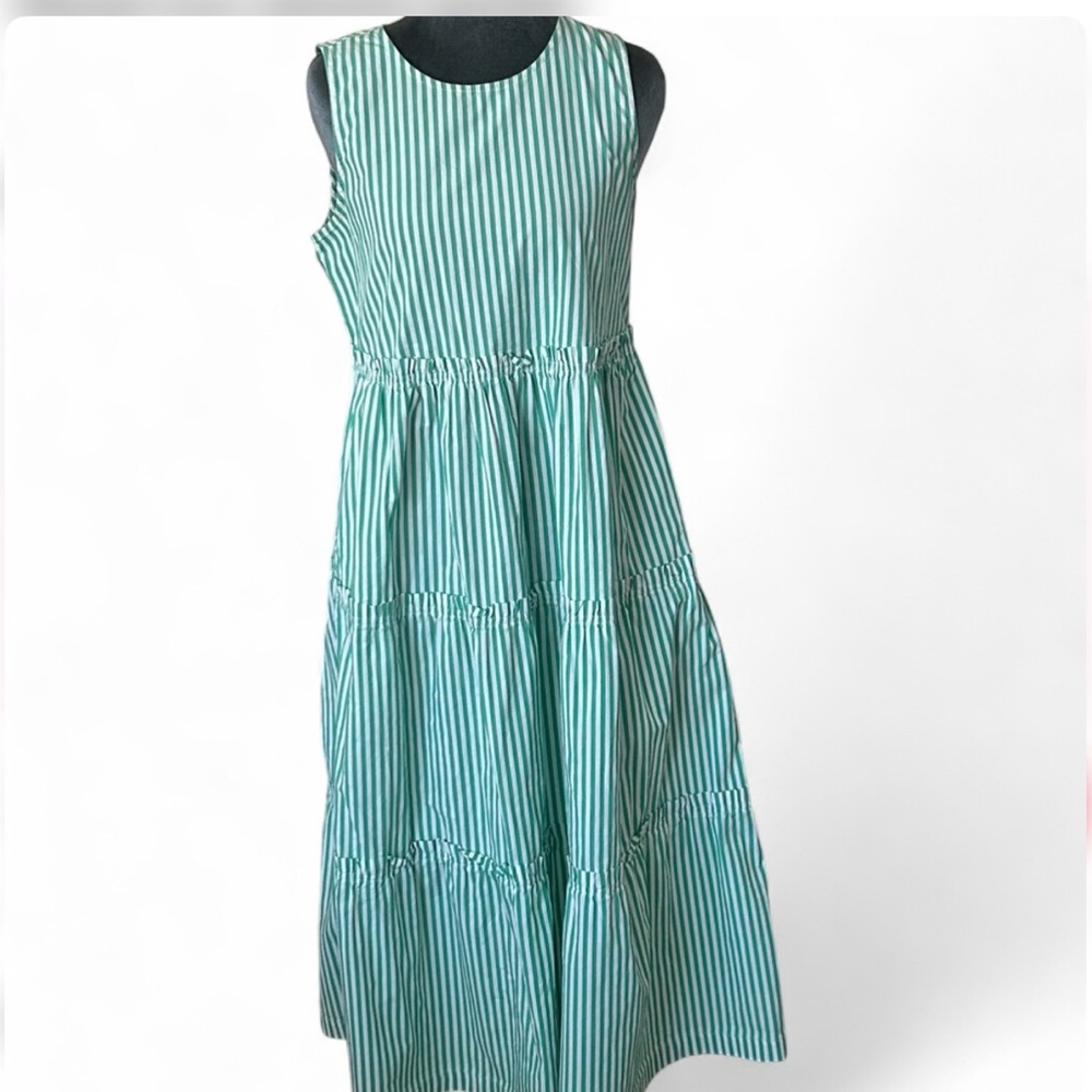 J.Crew Green and White Striped Sleeveless Dress